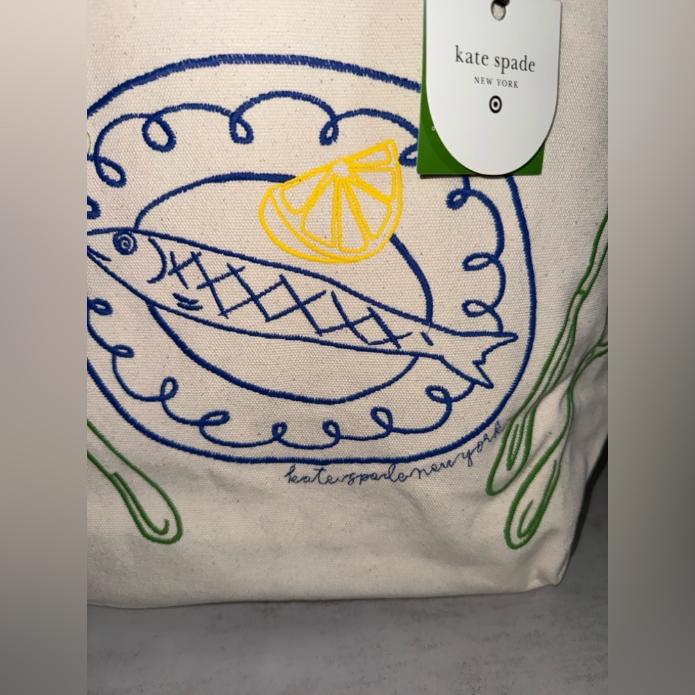 NWT kate spade new york x Target Natural Fish Embroidered Canvas Tote Bag